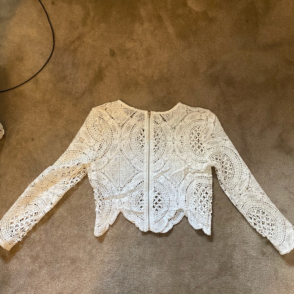 Boohoo crochet zip back long sleeve shirt